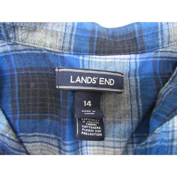 Lands'End Blue Plaid Top size 14 Boho Country Barn Aquestrian Outdoor Nautical - Picture 3 of 7